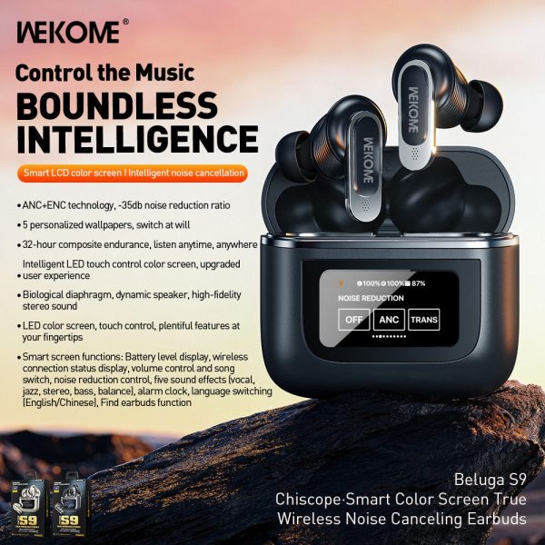 WEKOME Beluga S9 intelligent color screen ANC active noise reduction wireless Bluetooth earphones with ultra long battery life - Image 2