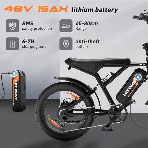 HITWAY BK29 Electric Bike 250W 15Ah 48V Black - Image 9