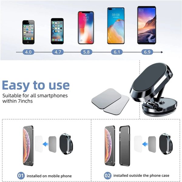 Rotate Metal Magnetic Car Phone Holder Foldable Universal Mobile Phone Stand - Image 7