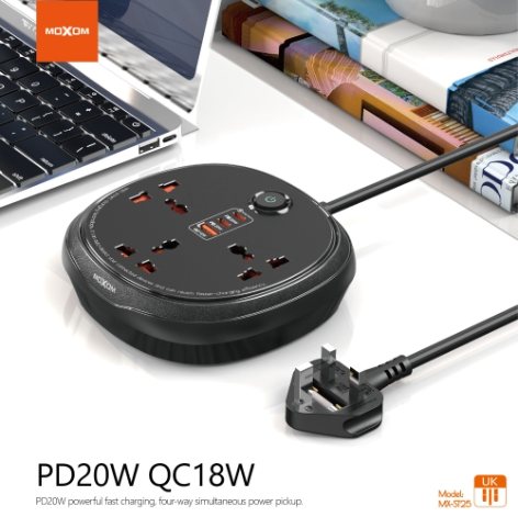 MOXOM 2M  PD20W  QC18W 6 in 1 Power Strip