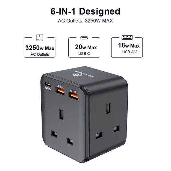 Universal Adaptor 3250w fast charging PD20w power socket with UK plug Multi Devices USB portable charger socket - Image 4