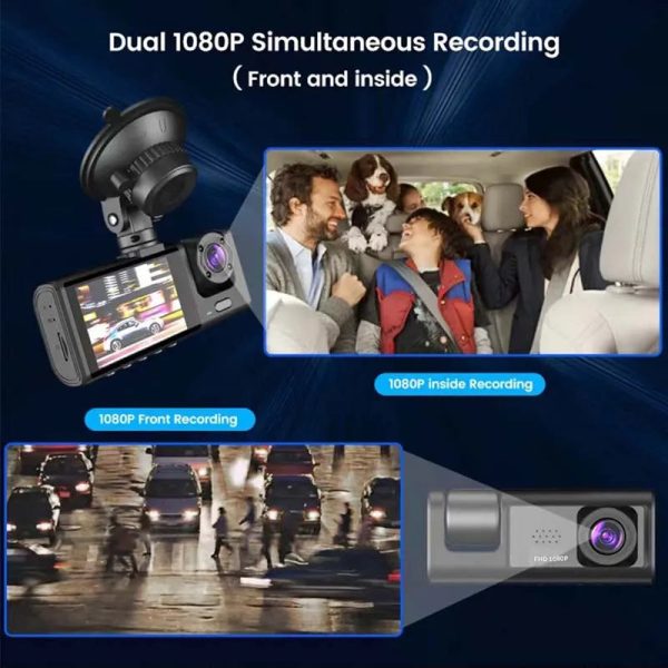 Dash Cam W/ IR Night Vision Loop Recording & 2" IPS Screen 1080P 3 Camera - Image 4