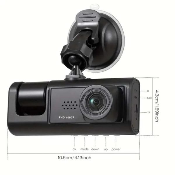 Dash Cam W/ IR Night Vision Loop Recording & 2" IPS Screen 1080P 3 Camera - Image 2