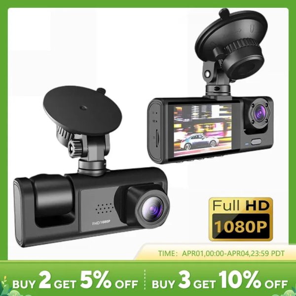 Dash Cam W/ IR Night Vision Loop Recording & 2" IPS Screen 1080P 3 Camera