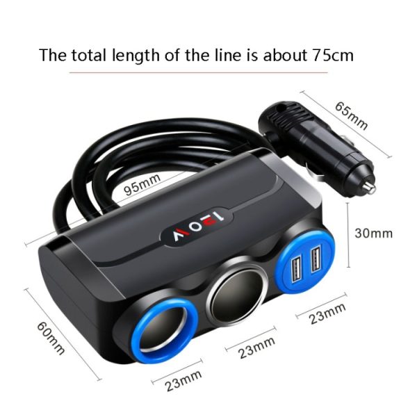 Car Cigarette Lighter Multi-Function Mobile Phone Charging USB Car Charge 12/24V Adapter Plug(Black Red) - Image 2