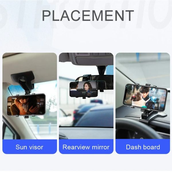 360° Universal Car phone Holder For Dashboard / Rearview Mirror / Sun Visor - Image 6